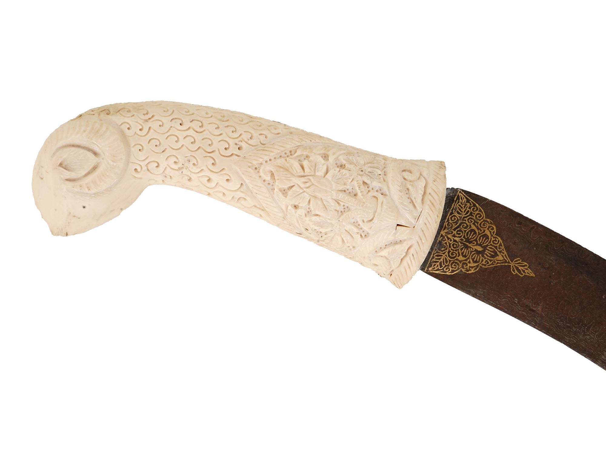 ANTIQUE PERSIAN HAND CARVED BONE RAM DAGGER PIC-2